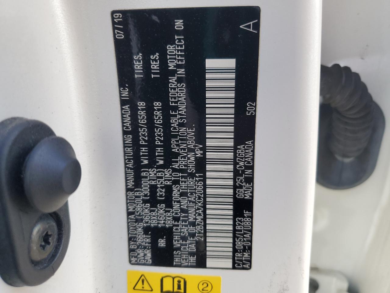 2019 Lexus Rx 350 Base VIN: 2T2BZMCA7KC206611 Lot: 91384985