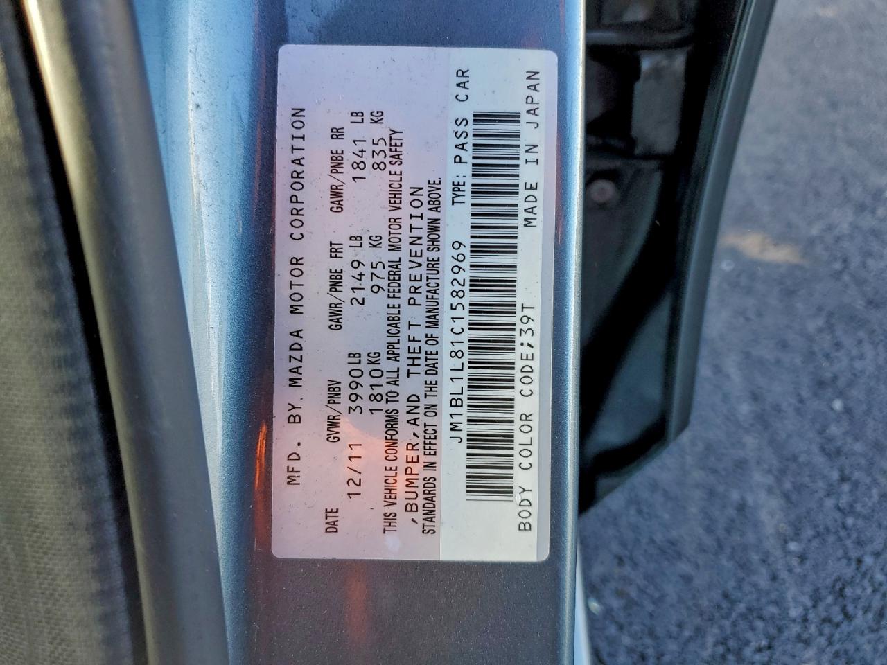 2012 Mazda 3 I VIN: JM1BL1L81C1582969 Lot: 93102175