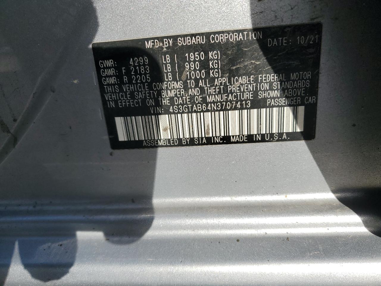 2022 Subaru Impreza VIN: 4S3GTAB64N3707413 Lot: 93186715