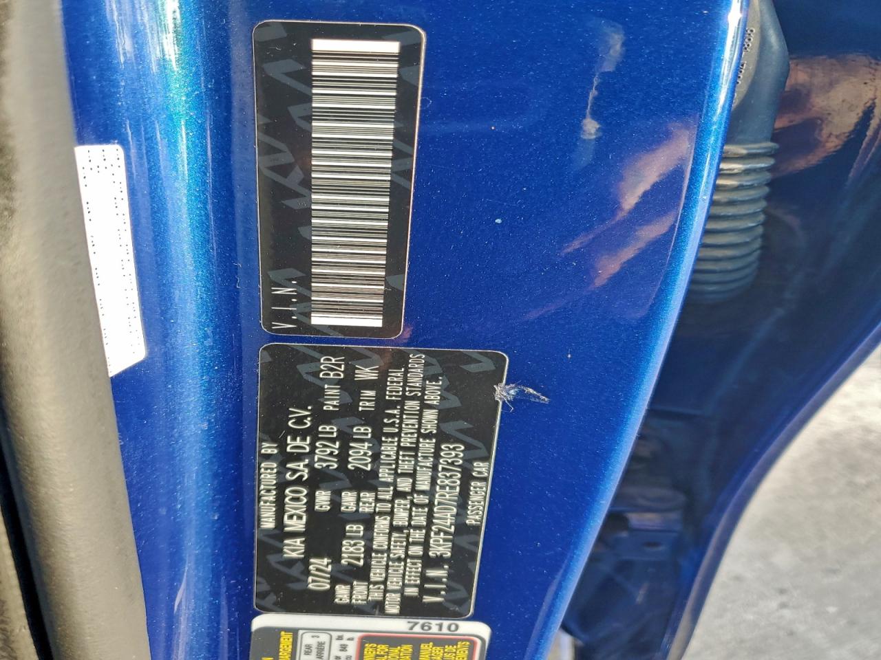 2024 Kia Forte Lx VIN: 3KPF24AD7RE837393 Lot: 94337575