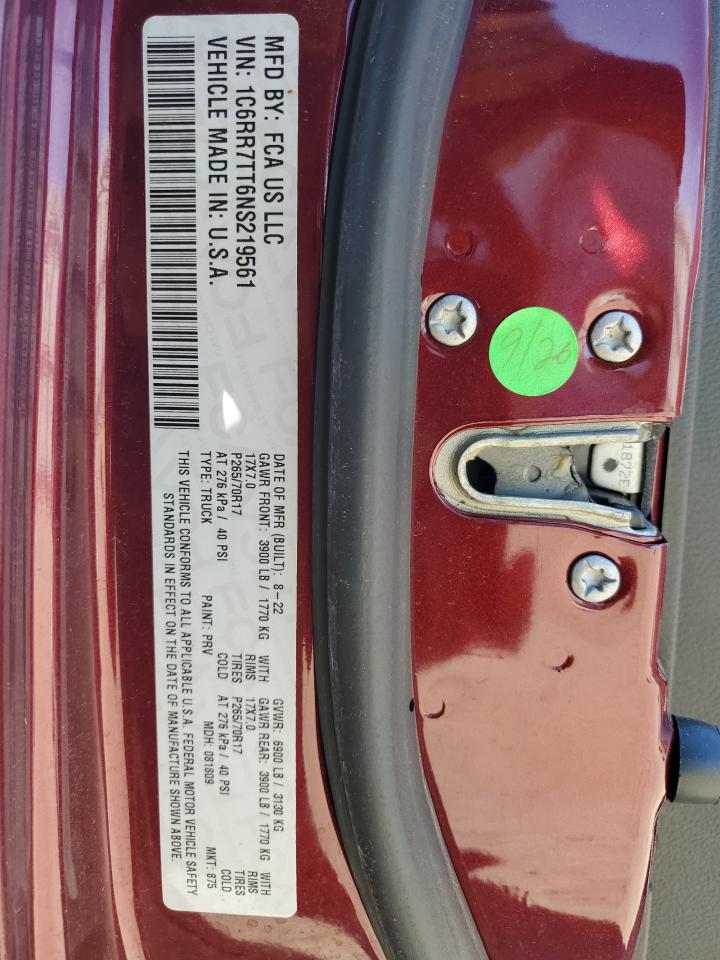 2022 Ram 1500 Classic Slt VIN: 1C6RR7TT6NS219561 Lot: 90872985