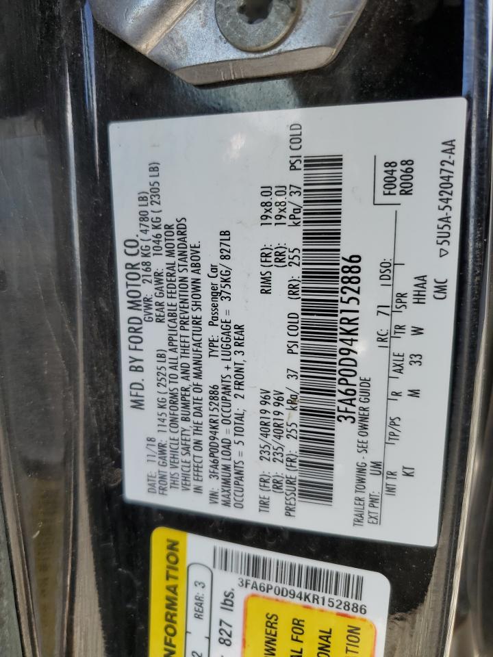 2019 Ford Fusion Titanium VIN: 3FA6P0D94KR152886 Lot: 93046605