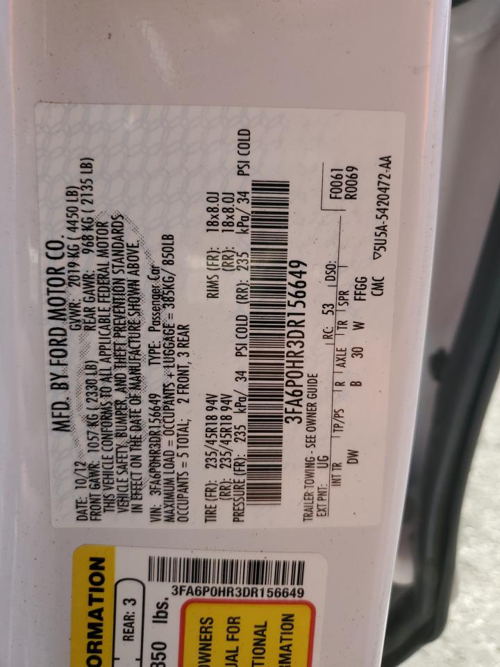 2013 Ford Fusion Se VIN: 3FA6P0HR3DR156649 Lot: 92901685