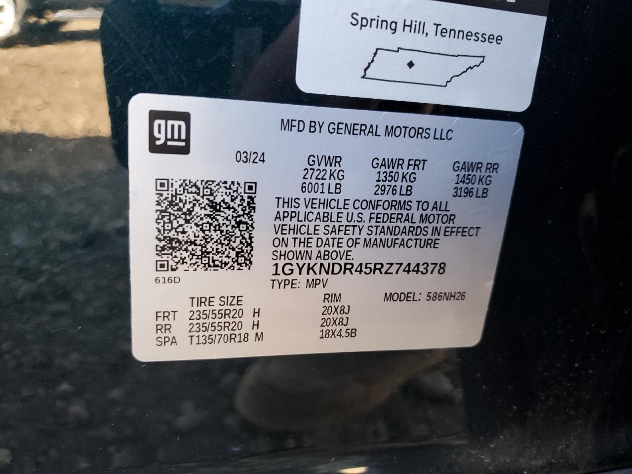 2024 Cadillac Xt5 Premium Luxury VIN: 1GYKNDR45RZ744378 Lot: 93125885