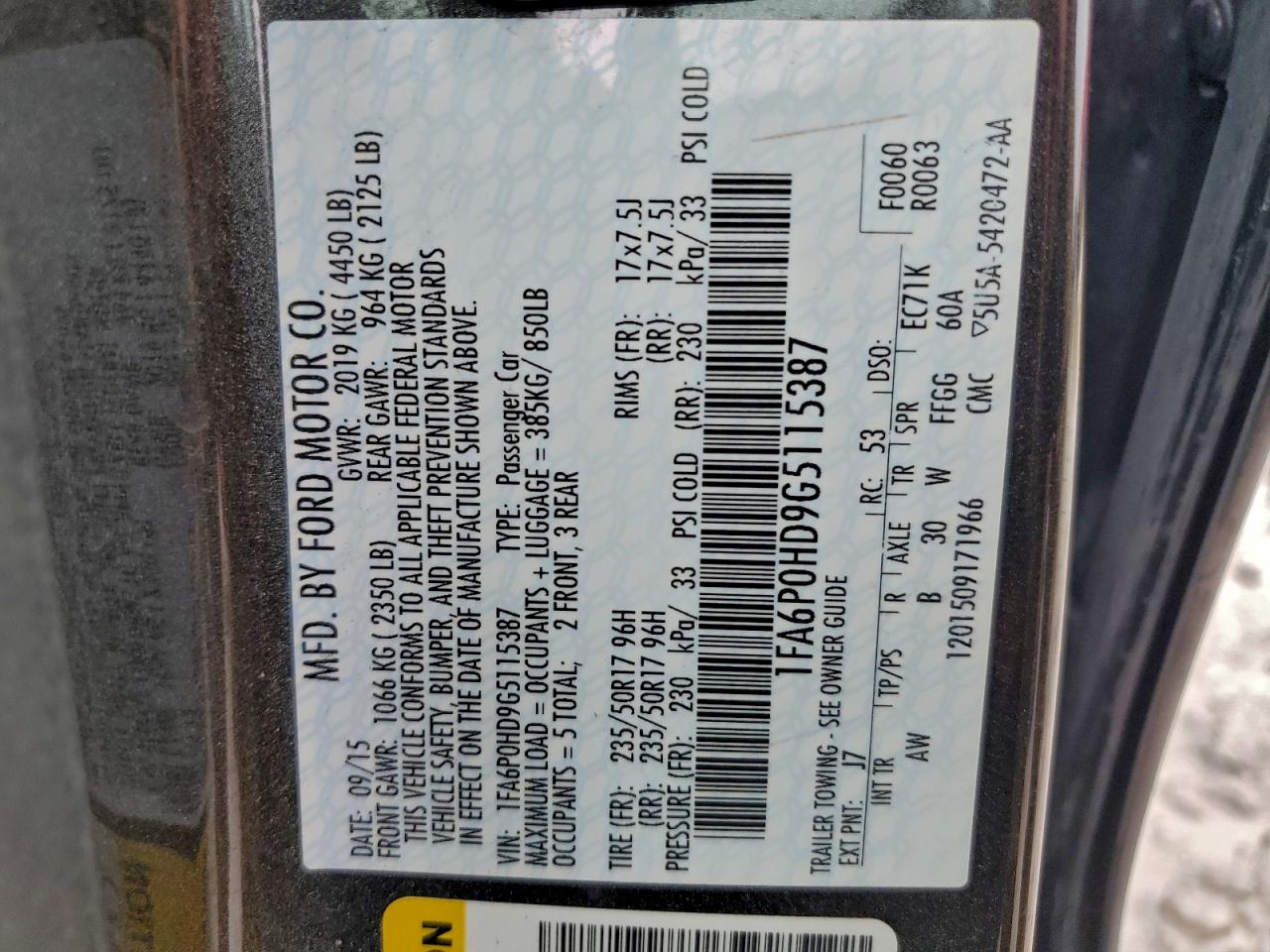 2016 Ford Fusion Se VIN: 1FA6P0HD9G5115387 Lot: 93681815