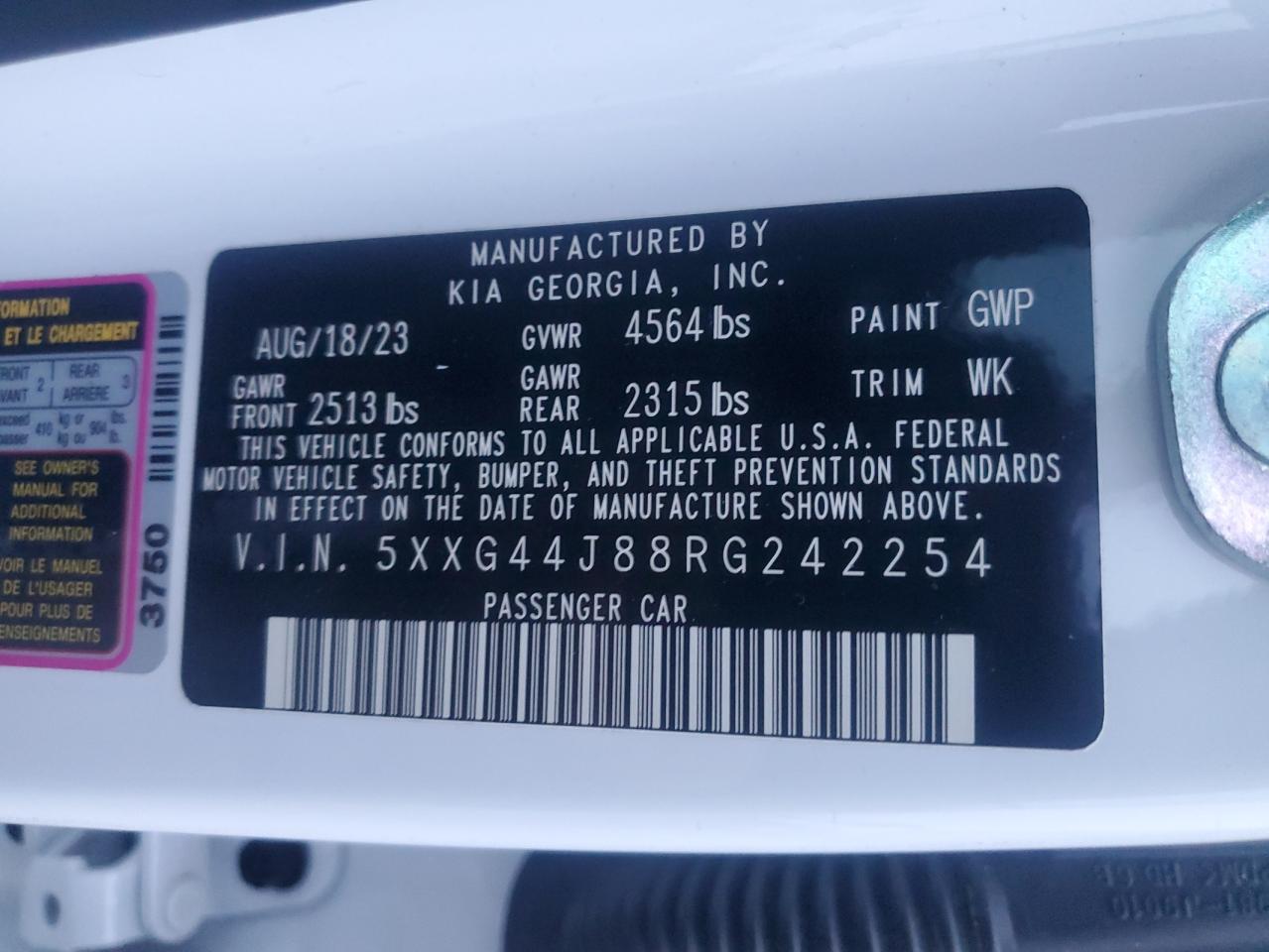 2024 Kia K5 Gt VIN: 5XXG44J88RG242254 Lot: 93482115