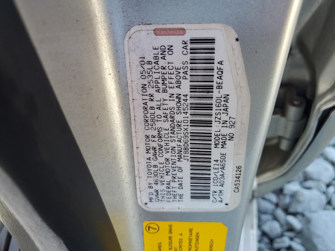 2001 Lexus Gs 300 VIN: JT8BD69SX10145244 Lot: 93016485