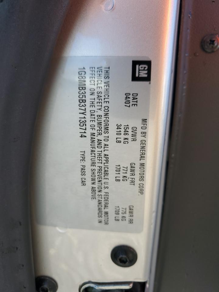 2007 Saturn Sky VIN: 1G8MB35B37Y135714 Lot: 91182995