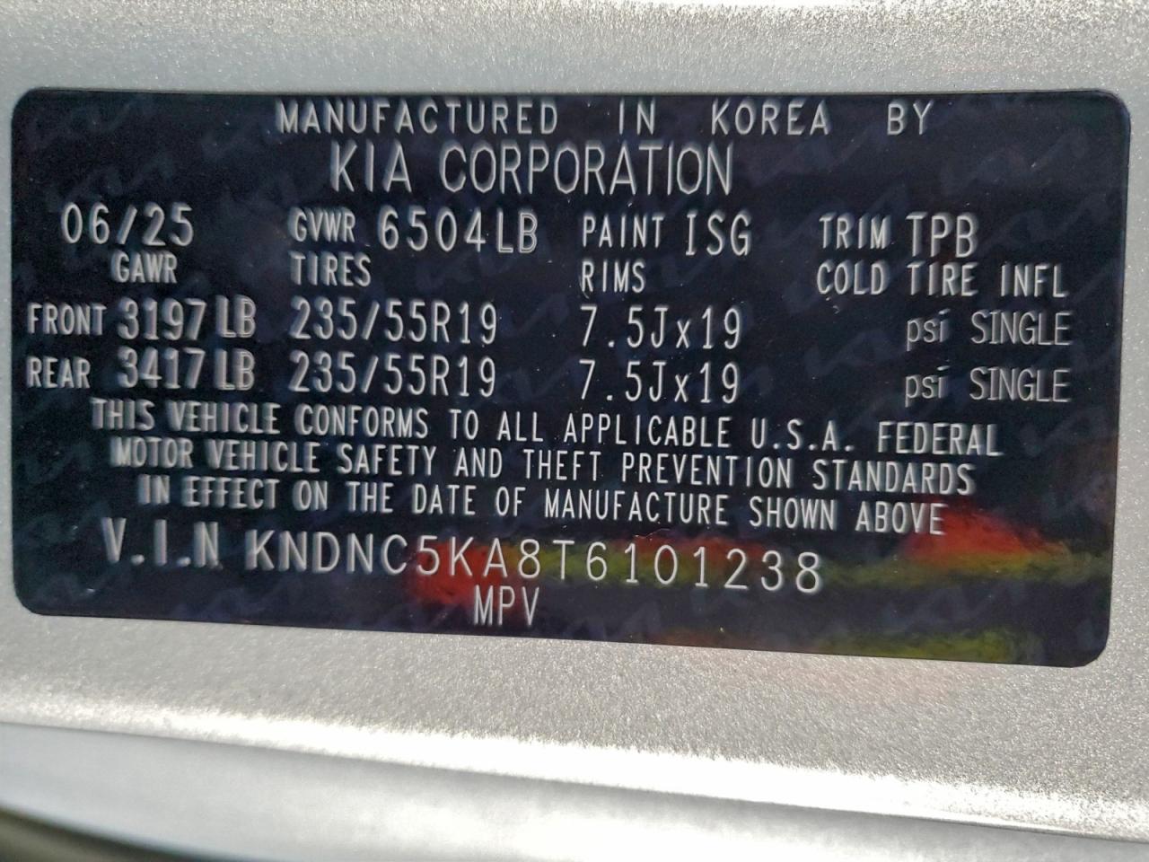 2026 Kia Carnival Ex VIN: KNDNC5KA8T6101238 Lot: 94536015