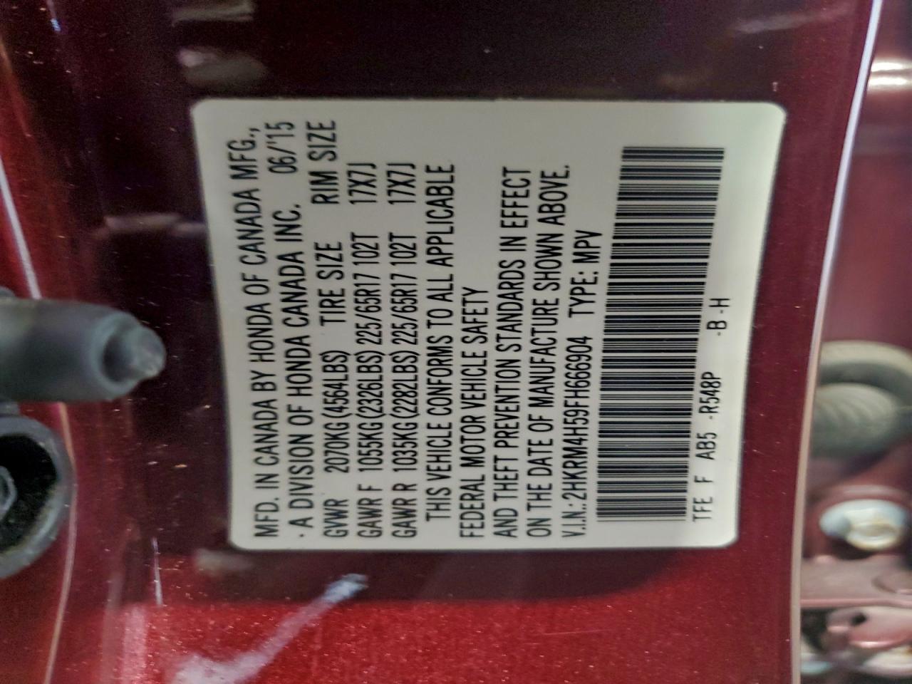 2015 Honda Cr-V Ex VIN: 2HKRM4H59FH666904 Lot: 94594415