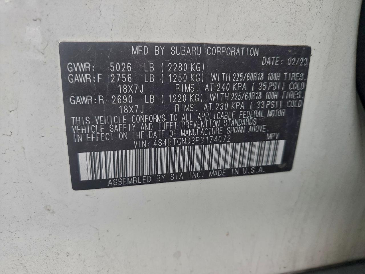 2023 Subaru Outback Limited Xt VIN: 4S4BTGND3P3174072 Lot: 94224665