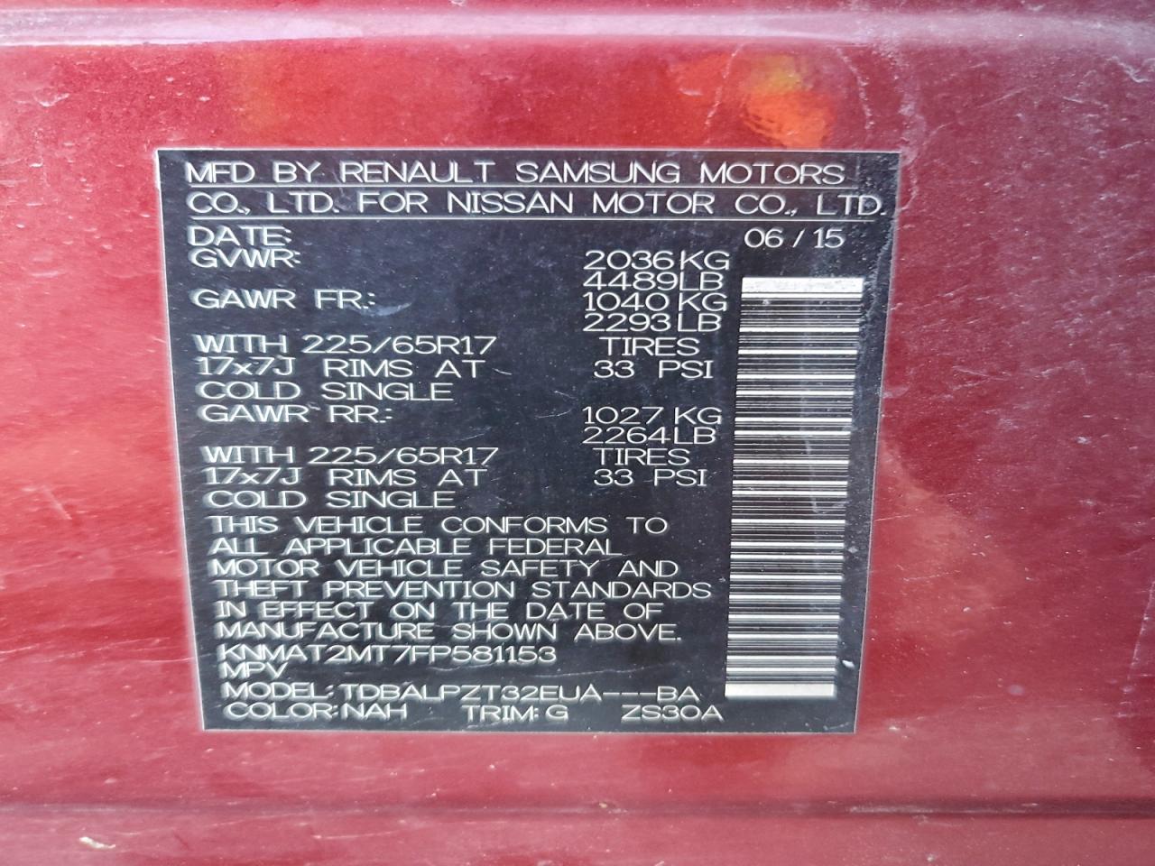 2015 Nissan Rogue S VIN: KNMAT2MT7FP581153 Lot: 94510355