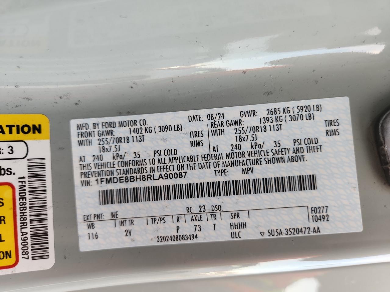 2024 Ford Bronco Outer Banks VIN: 1FMDE8BH8RLA90087 Lot: 92246505