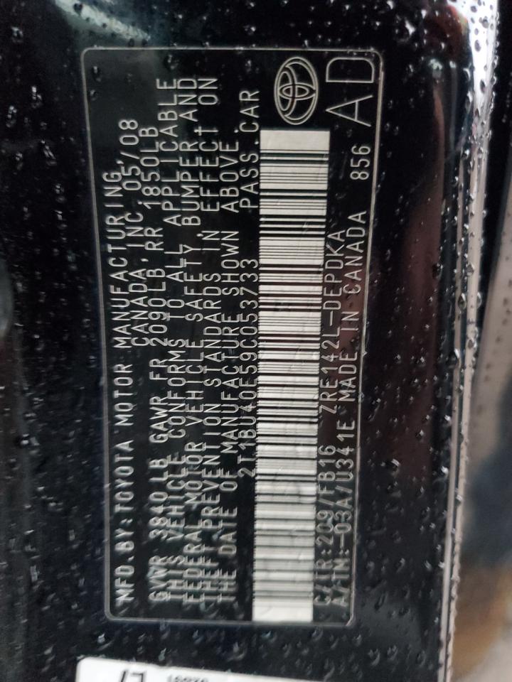 2009 Toyota Corolla Base VIN: 2T1BU40E59C053733 Lot: 91344085