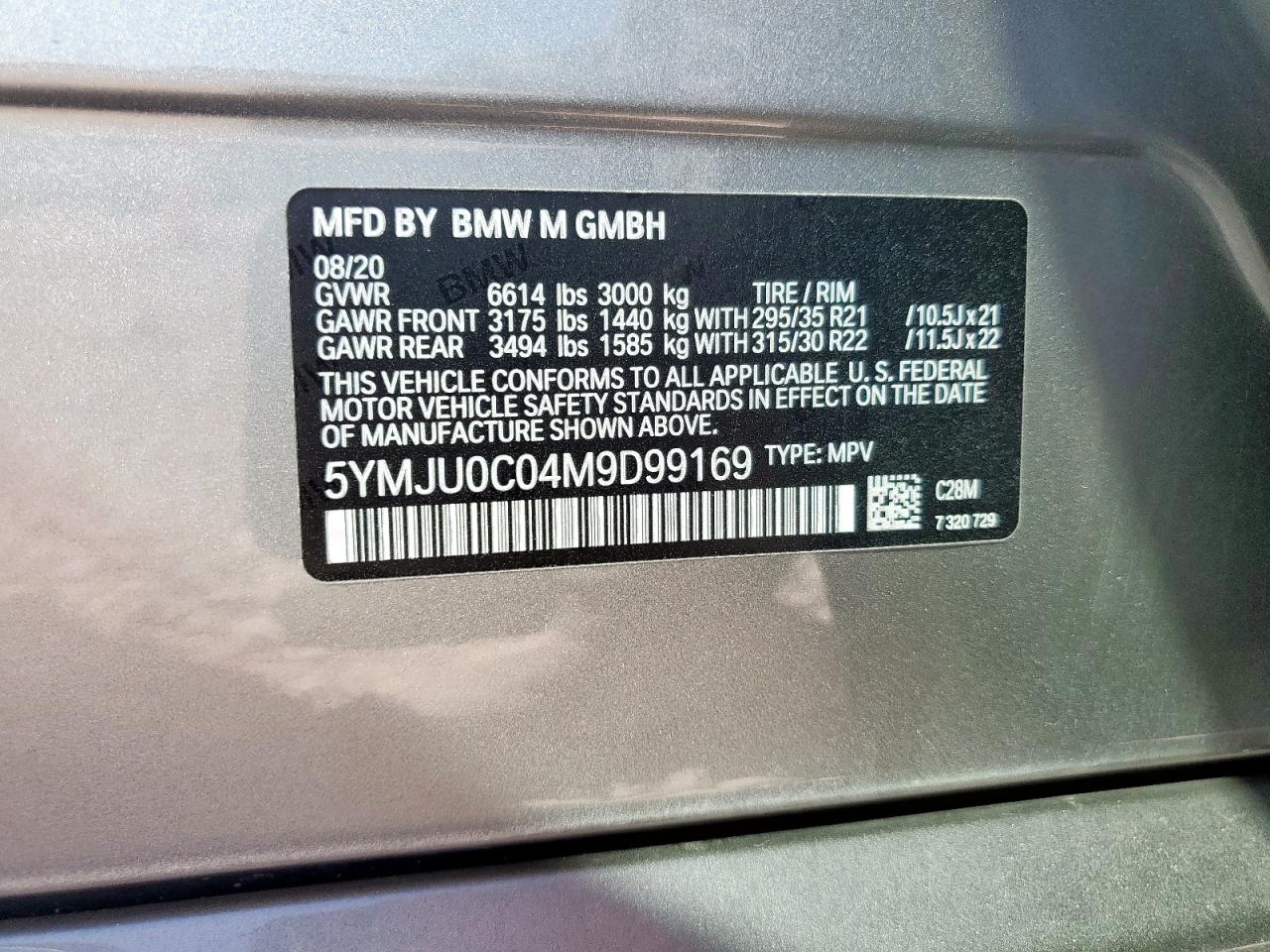 2021 BMW X5 M VIN: 5YMJU0C04M9D99169 Lot: 91448585