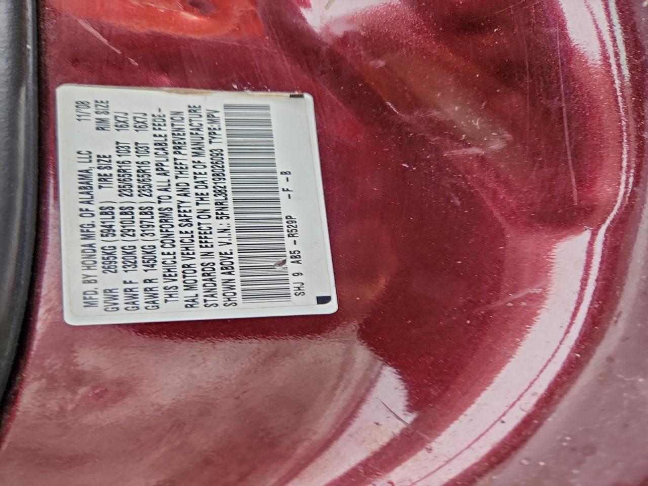 2009 Honda Odyssey Lx VIN: 5FNRL38219B026093 Lot: 93700865