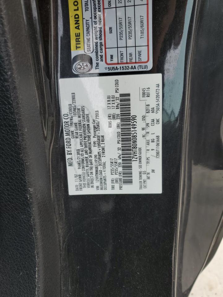 2008 Ford Mustang VIN: 1ZVHT80N085149590 Lot: 92692355