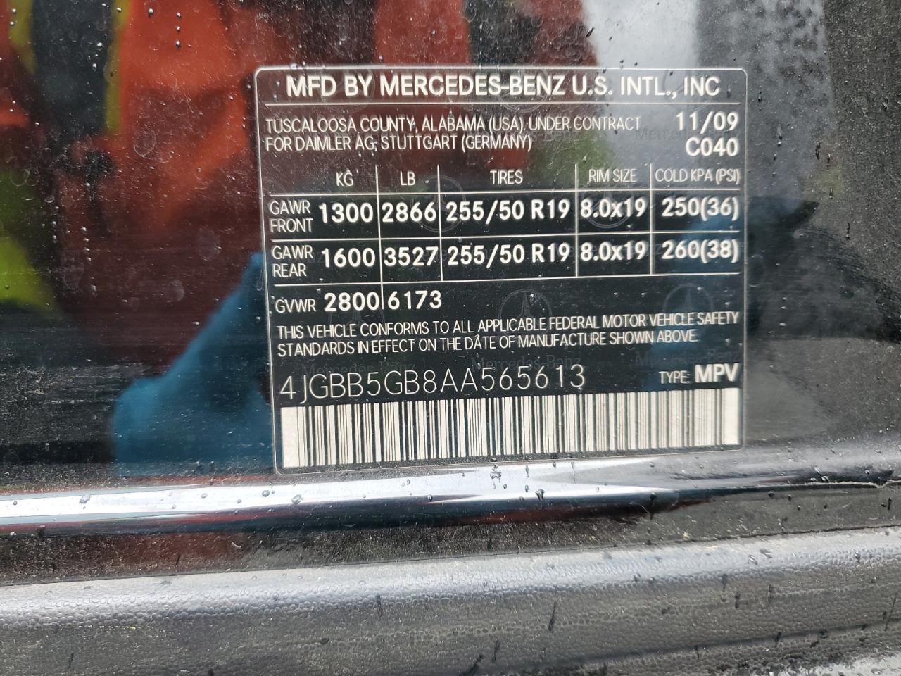 2010 Mercedes-Benz Ml 350 VIN: 4JGBB5GB8AA565613 Lot: 92661715