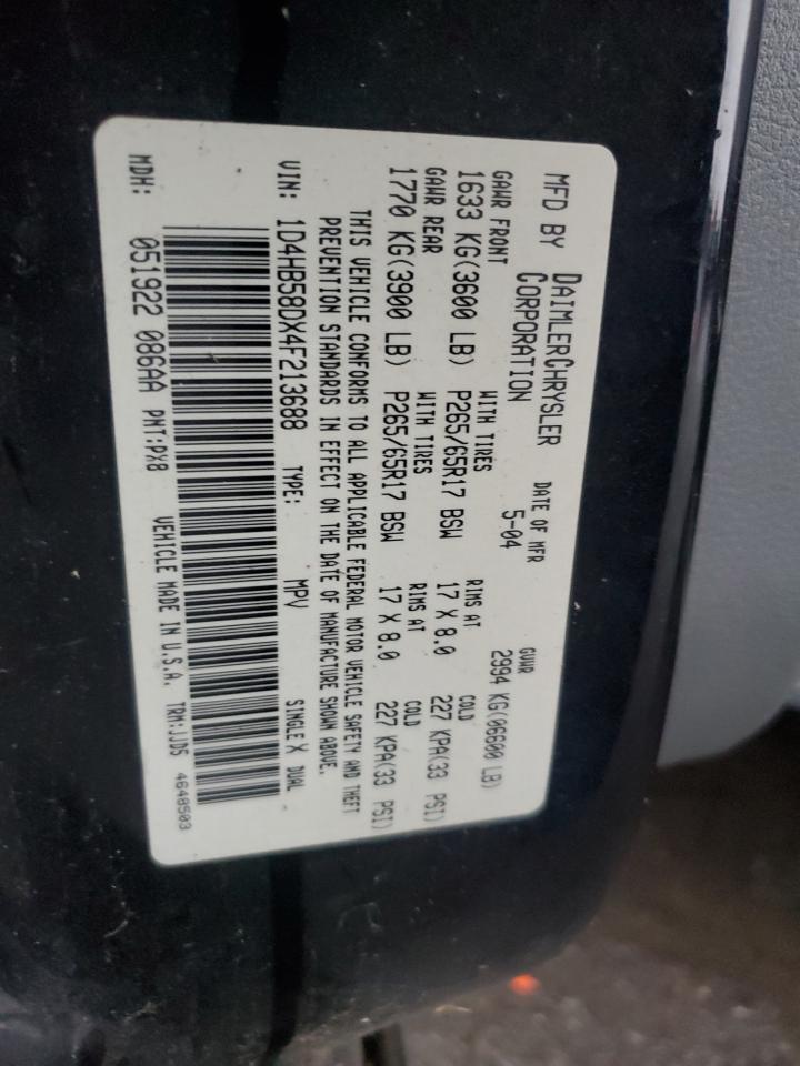 2004 Dodge Durango Limited VIN: 1D4HB58DX4F213688 Lot: 93877495