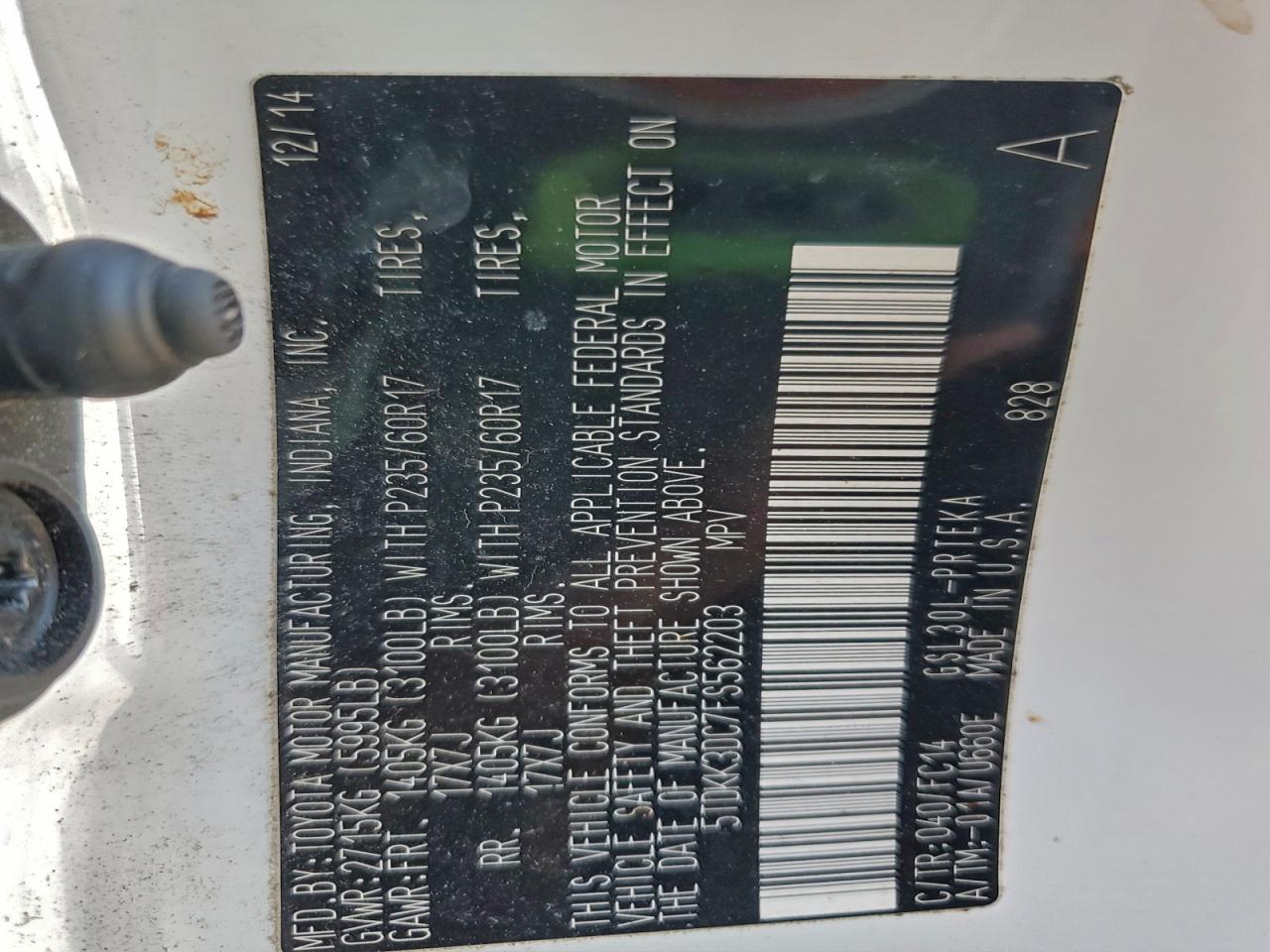 2015 Toyota Sienna Le VIN: 5TDKK3DC7FS562203 Lot: 94712595