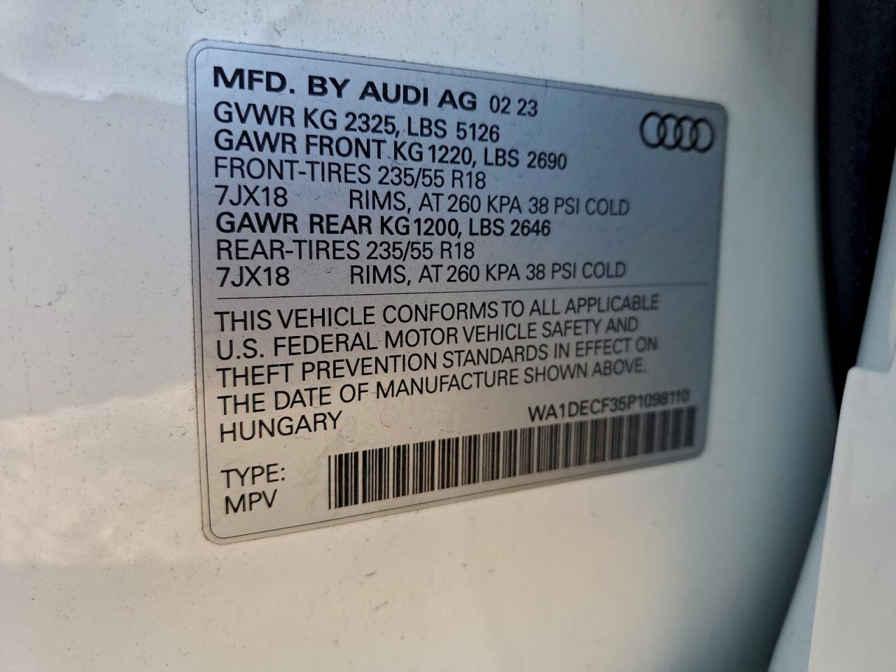 2023 Audi Q3 Premium S Line 45 VIN: WA1DECF35P1098110 Lot: 94283025