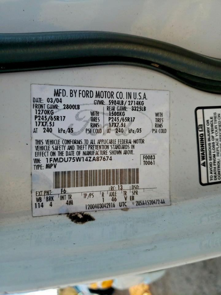 2004 Ford Explorer Limited VIN: 1FMDU75W14ZA87674 Lot: 94672805