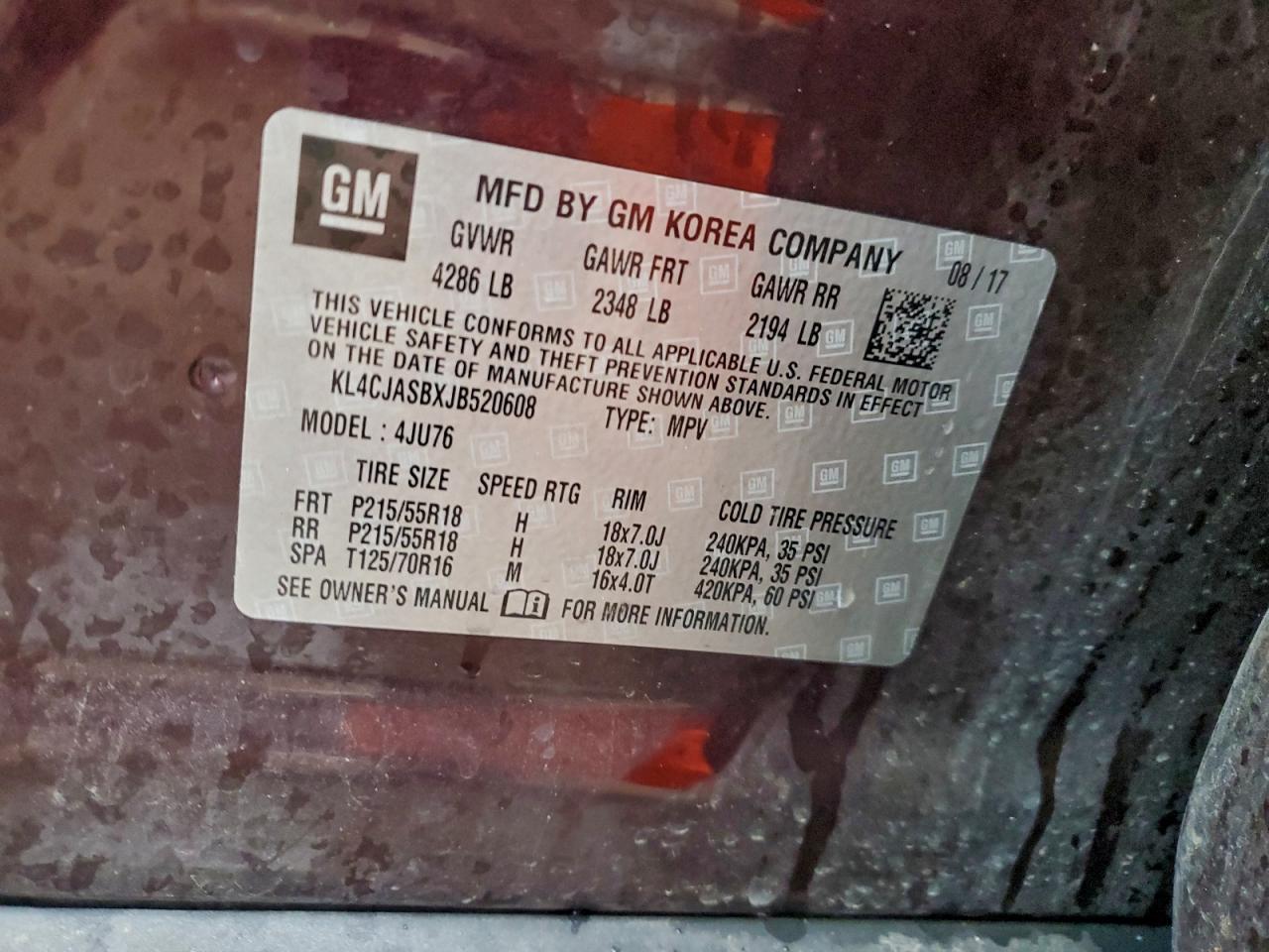 2018 Buick Encore Preferred VIN: KL4CJASBXJB520608 Lot: 93974115