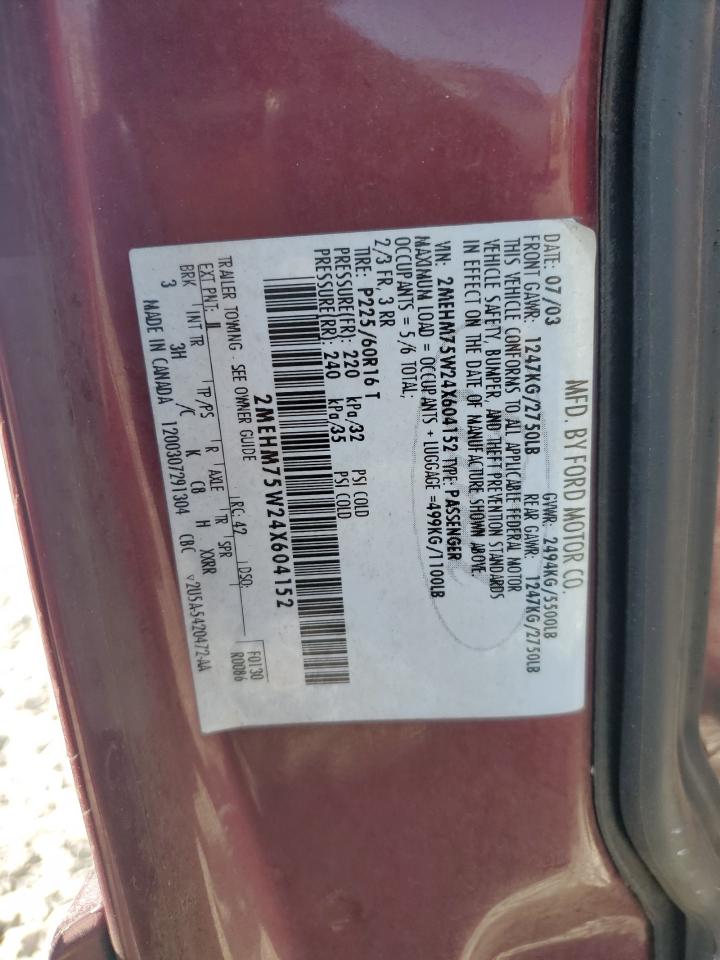 2004 Mercury Grand Marquis Ls VIN: 2MEHM75W24X604152 Lot: 91478715