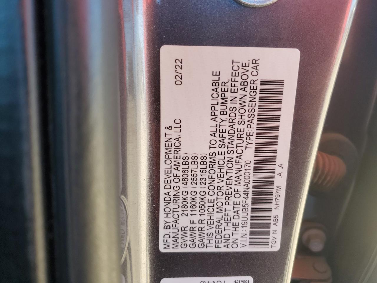 2022 Acura Tlx Technology VIN: 19UUB5F44NA000170 Lot: 91987955