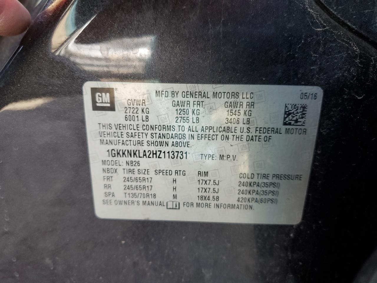 2017 GMC Acadia Sle VIN: 1GKKNKLA2HZ113731 Lot: 90663155