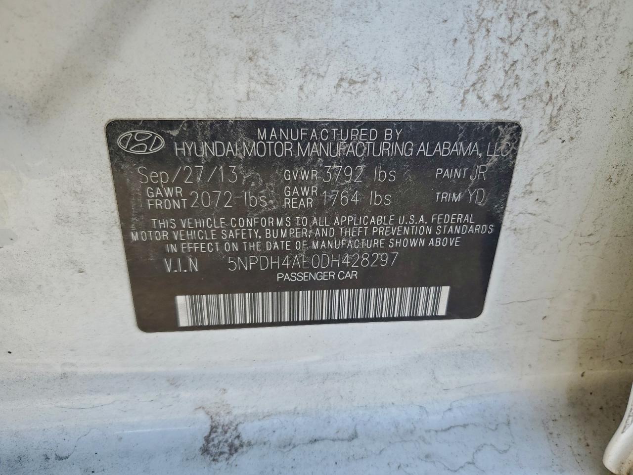 2013 Hyundai Elantra Gls VIN: 5NPDH4AE0DH428297 Lot: 94570915