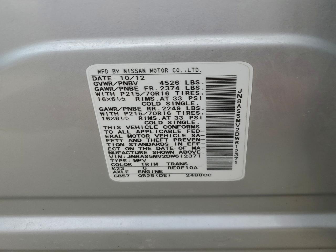 2013 Nissan Rogue S VIN: JN8AS5MV2DW612371 Lot: 93984625