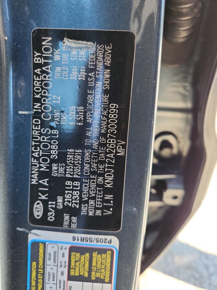 2011 Kia Soul + VIN: KNDJT2A26B7300899 Lot: 92268505