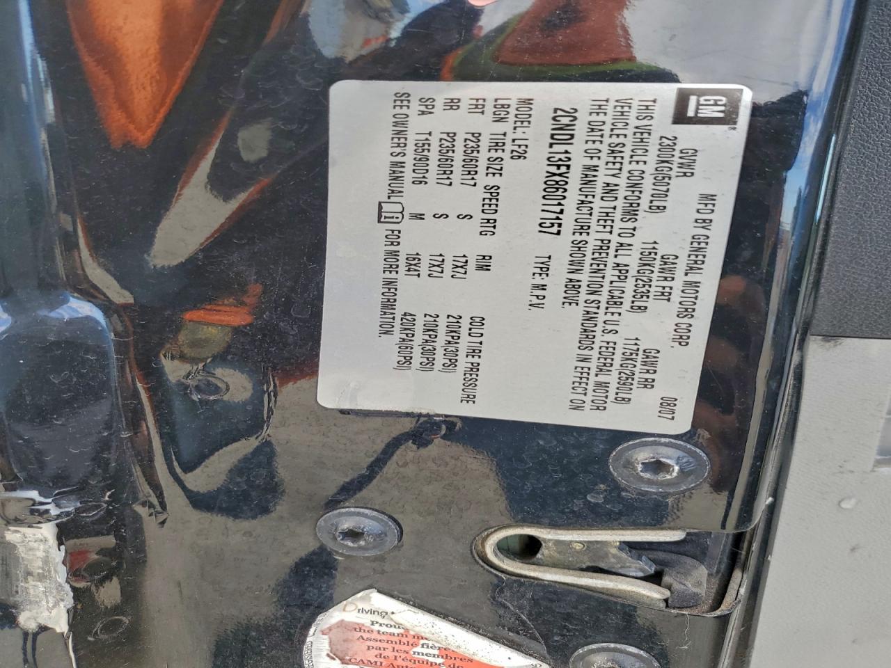 2008 Chevrolet Equinox Ls VIN: 2CNDL13FX86017157 Lot: 93644655