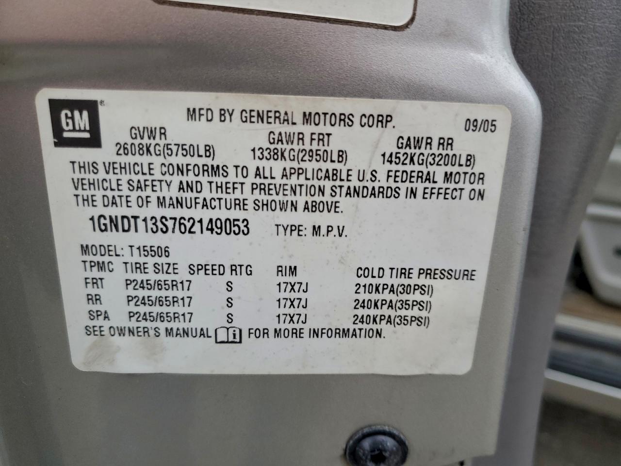 2006 Chevrolet Trailblazer Ls VIN: 1GNDT13S762149053 Lot: 93511965