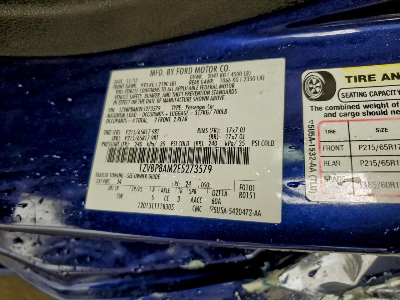 2014 Ford Mustang VIN: 1ZVBP8AM2E5273579 Lot: 93195835