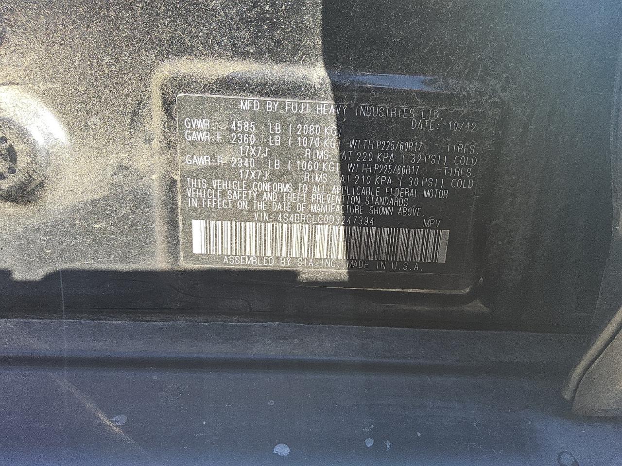 2013 Subaru Outback 2.5I Limited VIN: 4S4BRCLC0D3247394 Lot: 92492675