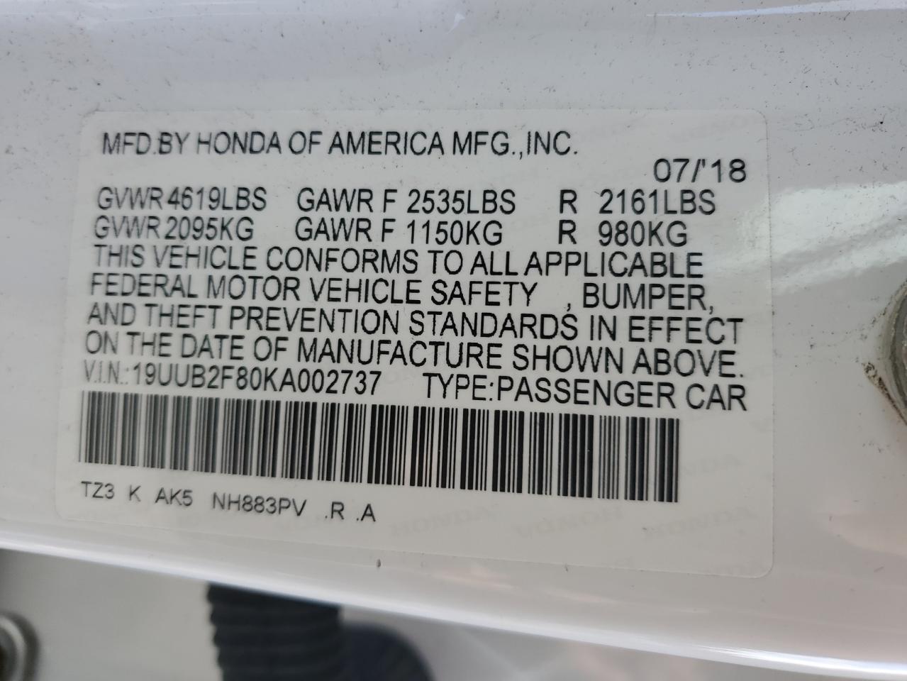 2019 Acura Tlx Advance VIN: 19UUB2F80KA002737 Lot: 93417225