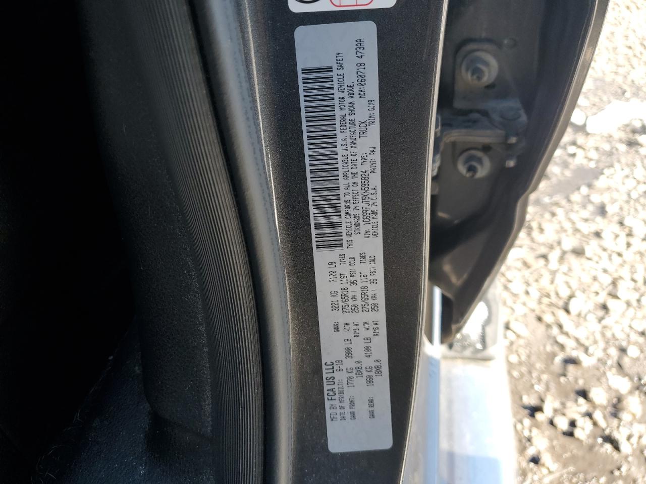 2019 Ram 1500 Laramie VIN: 1C6SRFJT5KN595824 Lot: 92155095