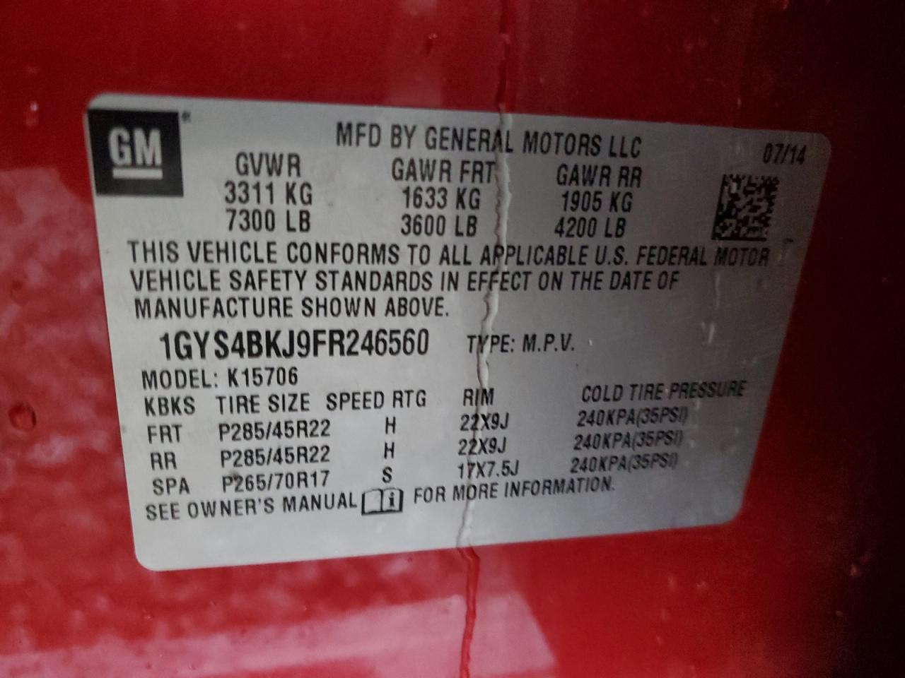 2015 Cadillac Escalade Luxury VIN: 1GYS4BKJ9FR246560 Lot: 93050665