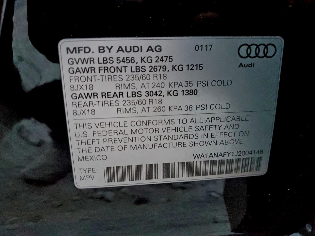 2018 Audi Q5 Premium VIN: WA1ANAFY1J2004146 Lot: 93754665