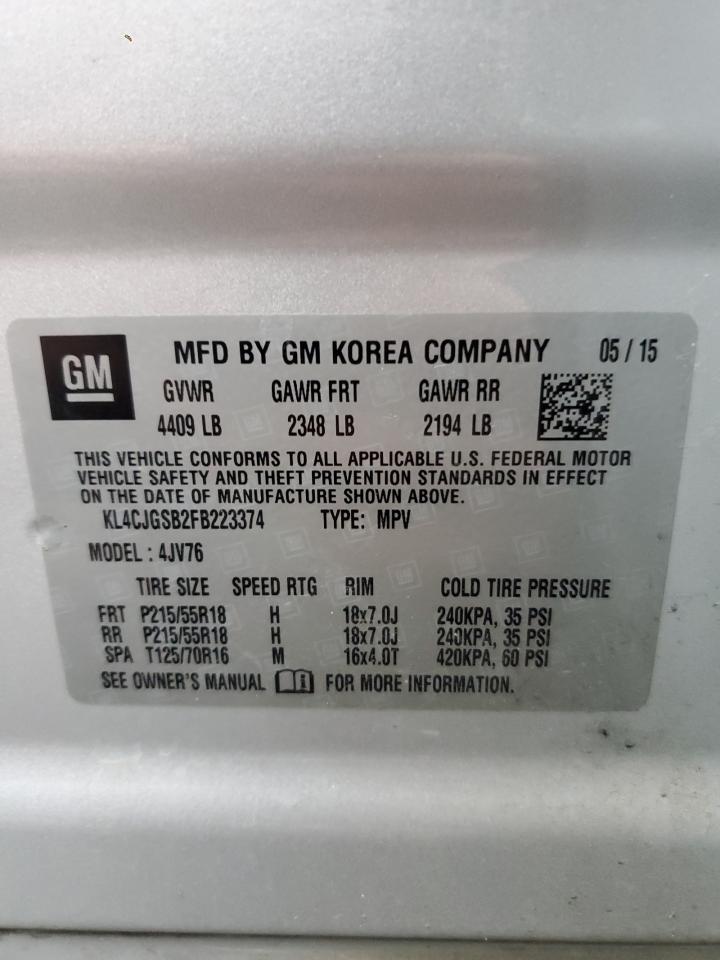 2015 Buick Encore VIN: KL4CJGSB2FB223374 Lot: 92477665