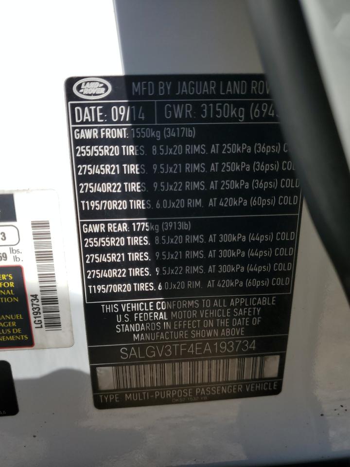 2014 Land Rover Range Rover Autobiography VIN: SALGV3TF4EA193734 Lot: 91193505