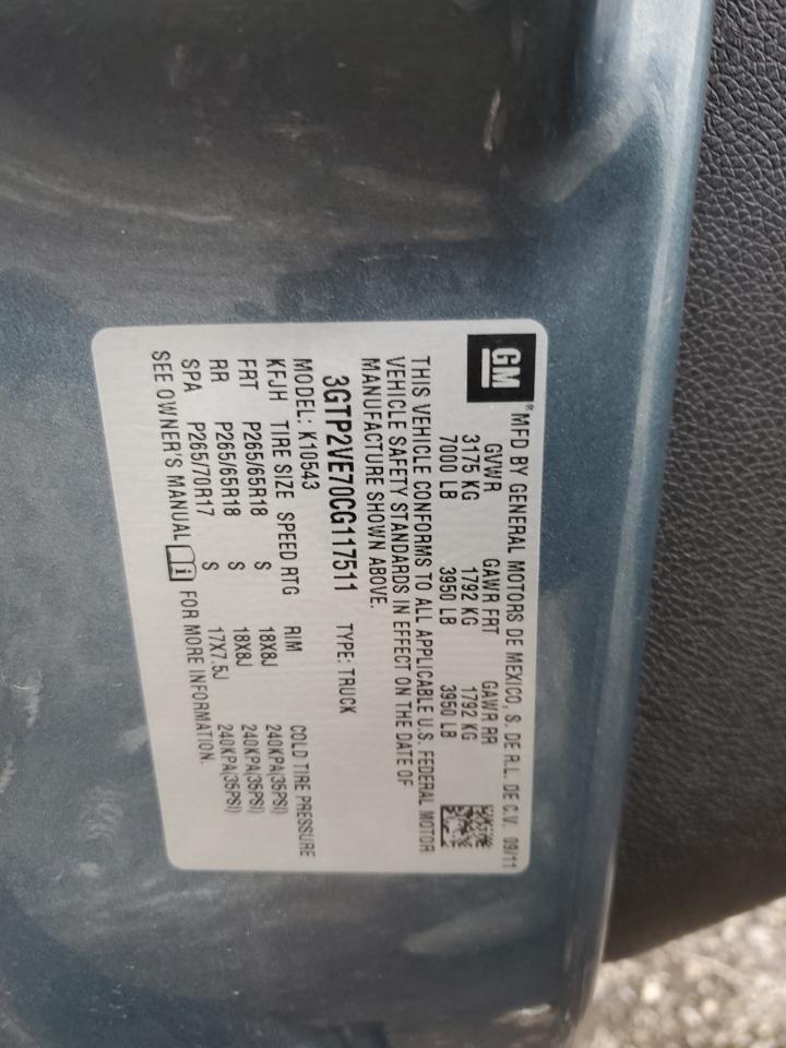 2012 GMC Sierra K1500 Sle VIN: 3GTP2VE70CG117511 Lot: 93750055