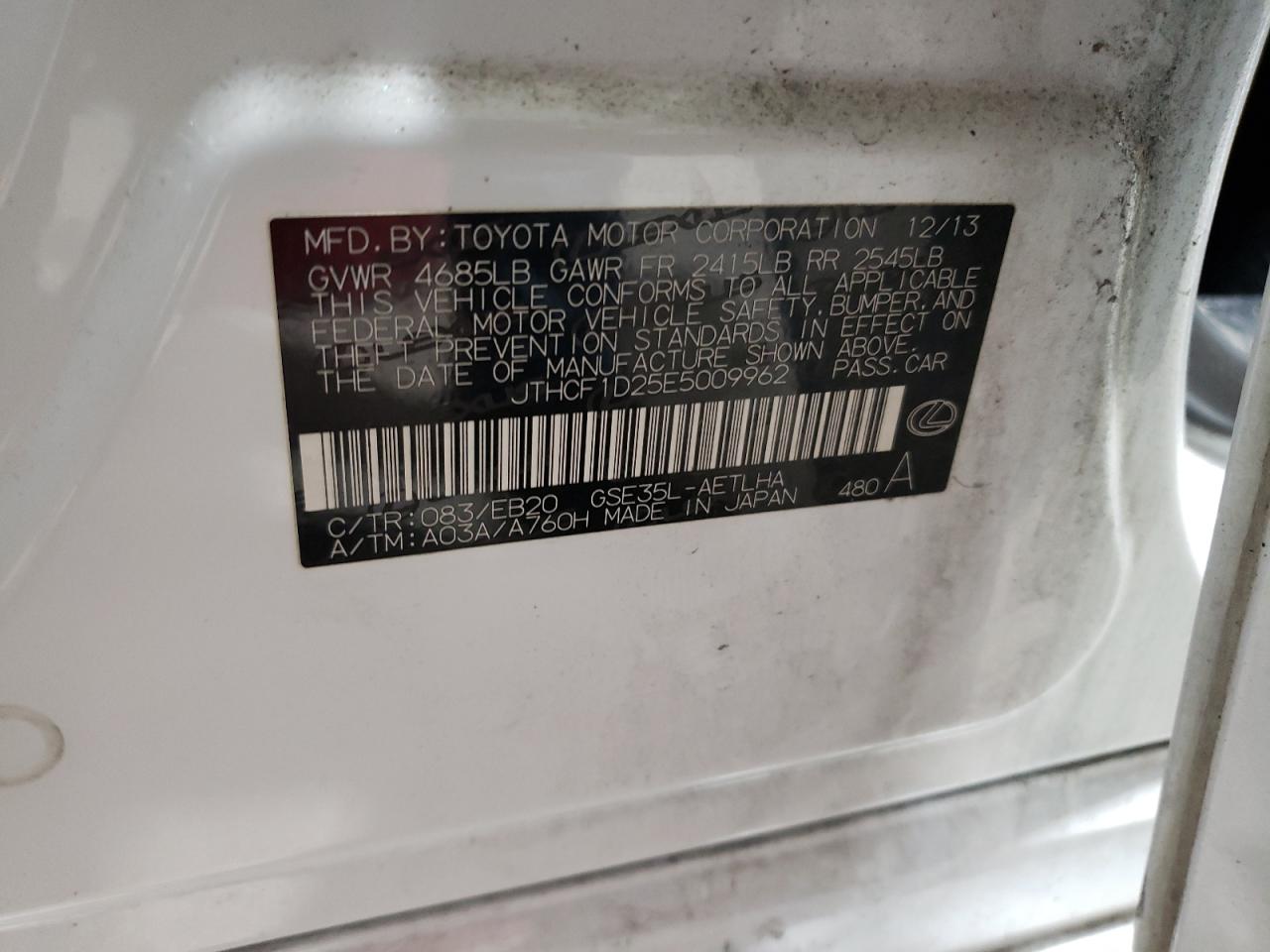 2014 Lexus Is 250 VIN: JTHCF1D25E5009962 Lot: 93367695