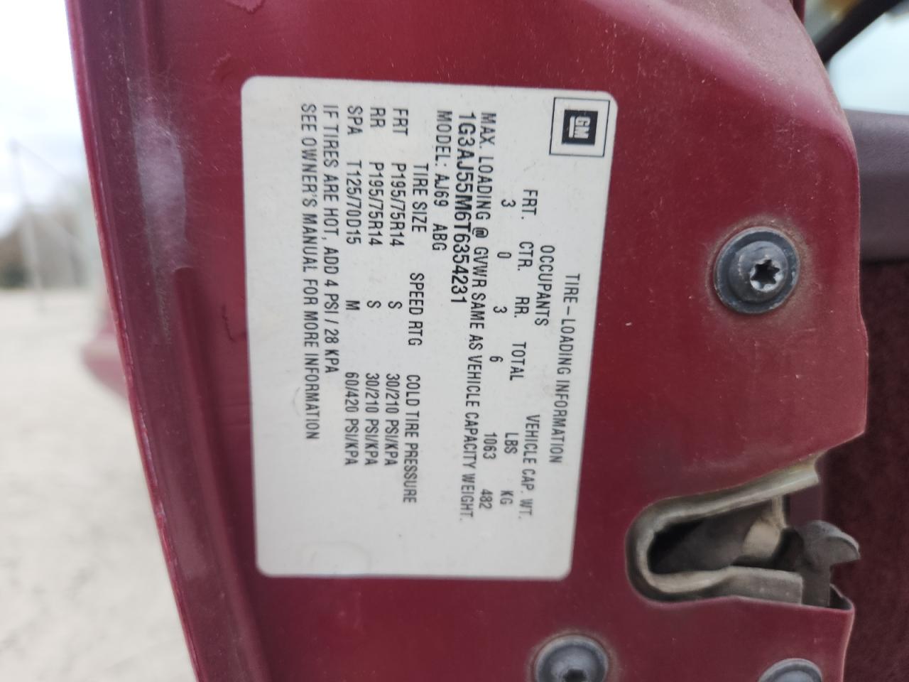 1996 Oldsmobile Ciera Sl VIN: 1G3AJ55M6T6354231 Lot: 92843495