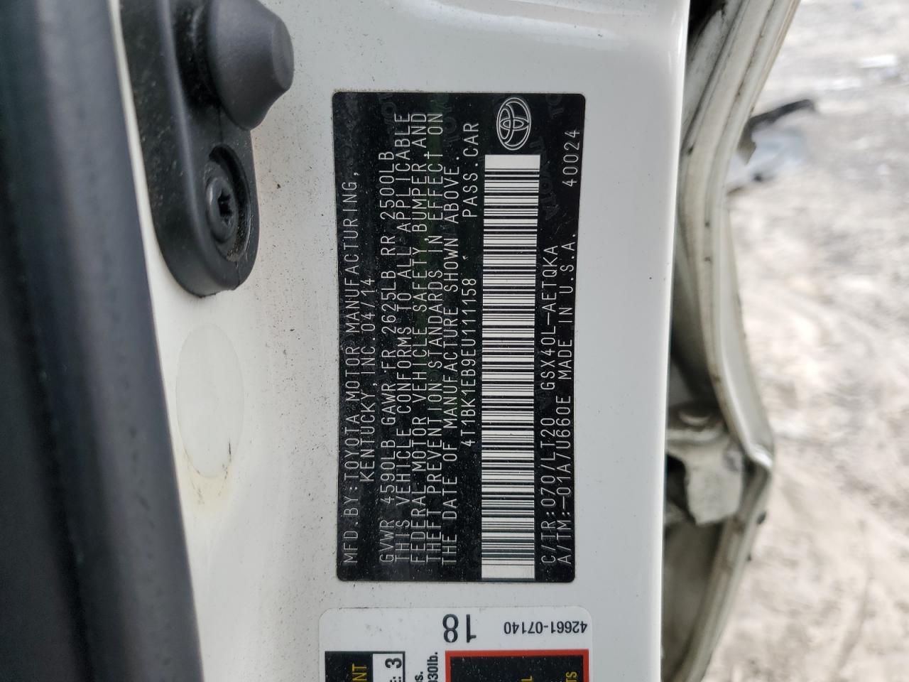 2014 Toyota Avalon Base VIN: 4T1BK1EB9EU111158 Lot: 91901645