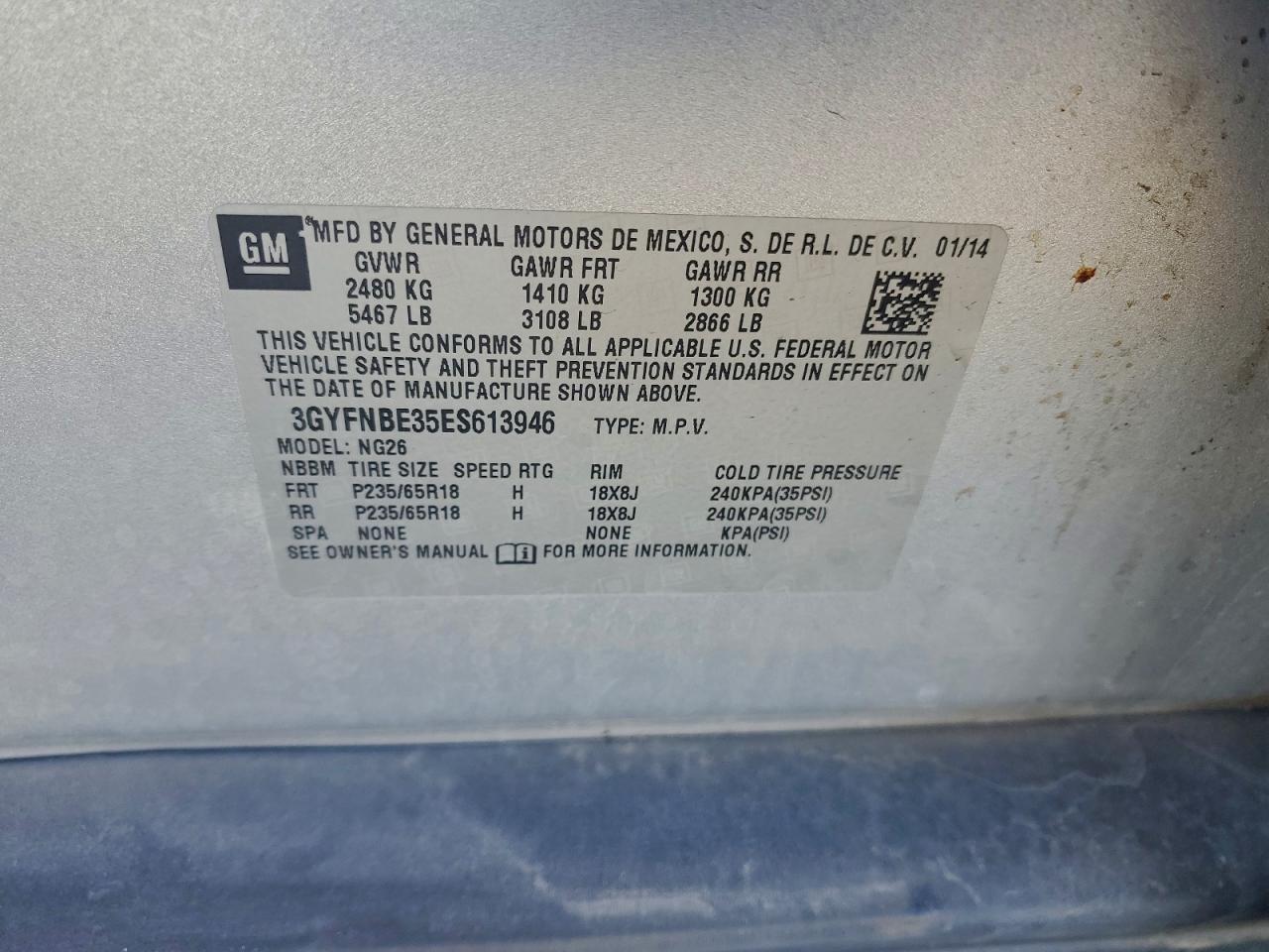 2014 Cadillac Srx Luxury Collection VIN: 3GYFNBE35ES613946 Lot: 94396645