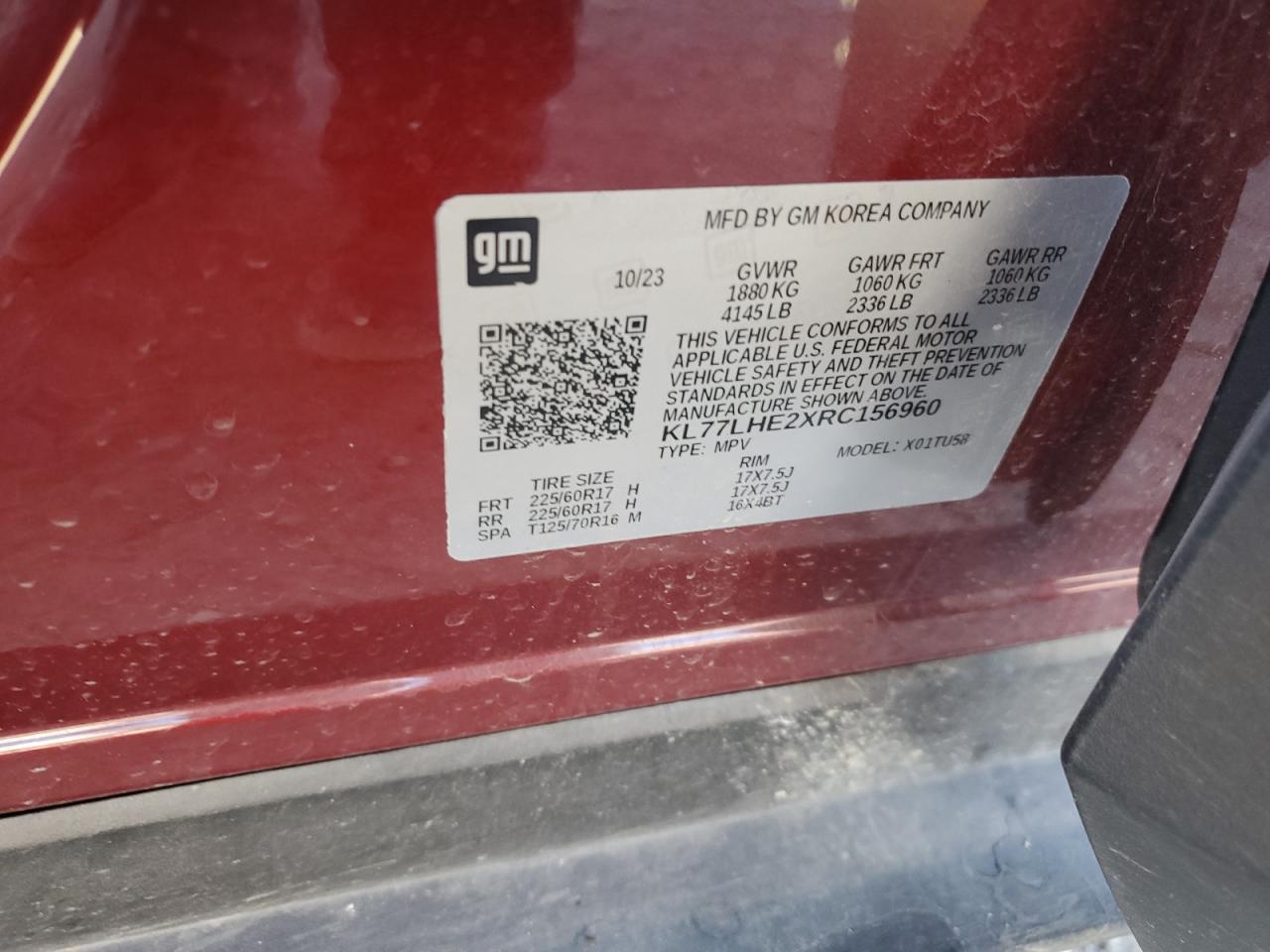 2024 Chevrolet Trax 1Lt VIN: KL77LHE2XRC156960 Lot: 90811165