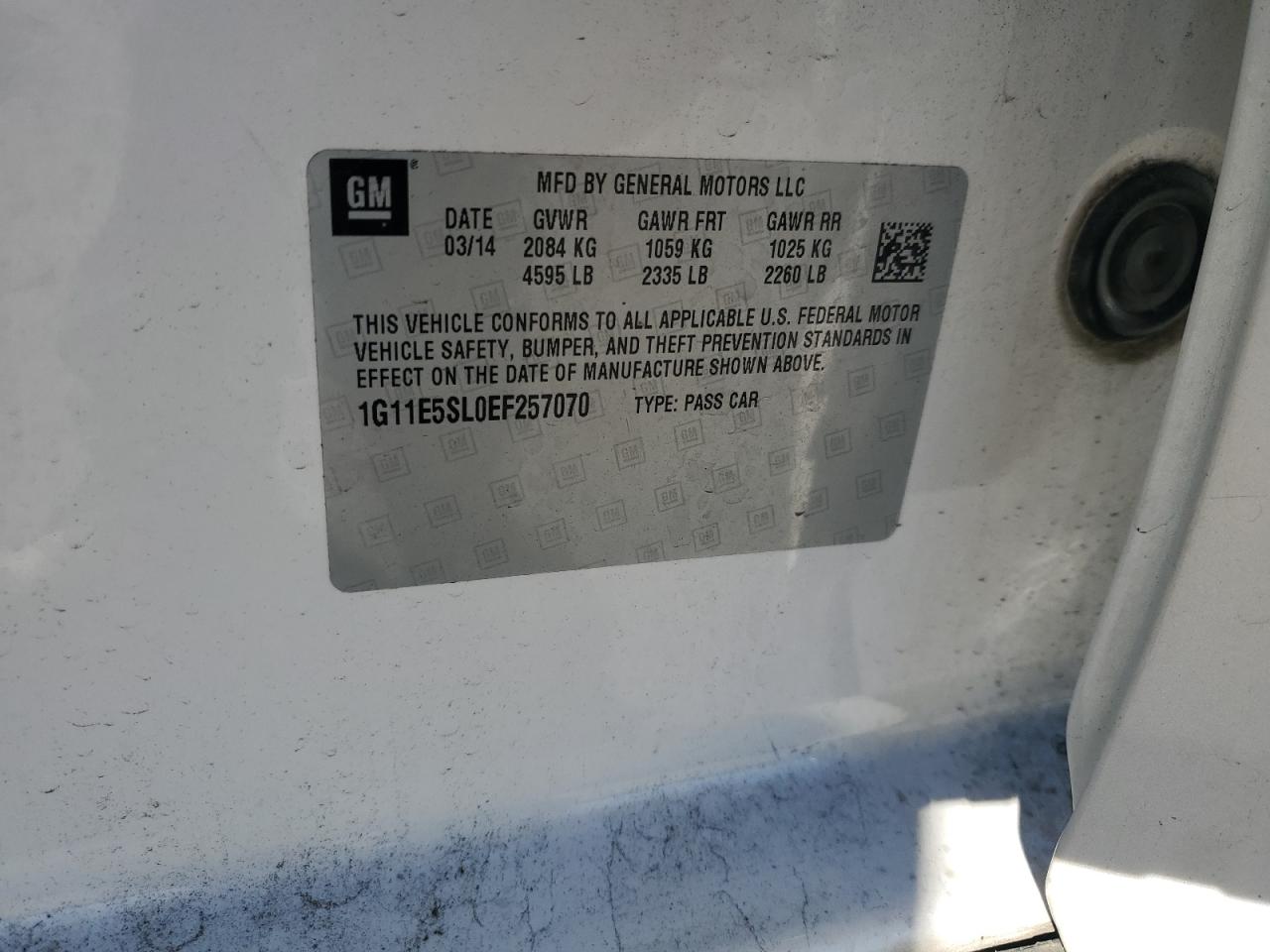 2014 Chevrolet Malibu 2Lt VIN: 1G11E5SL0EF257070 Lot: 90989205